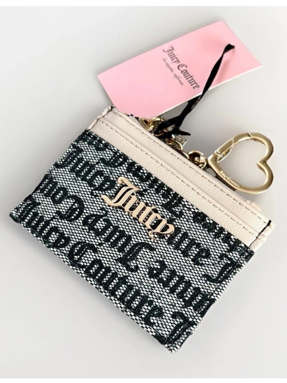 JUICY COUTURE Gothic Spring Fling Clip-On ID Card Case Wallet Keychain SANDSTONE